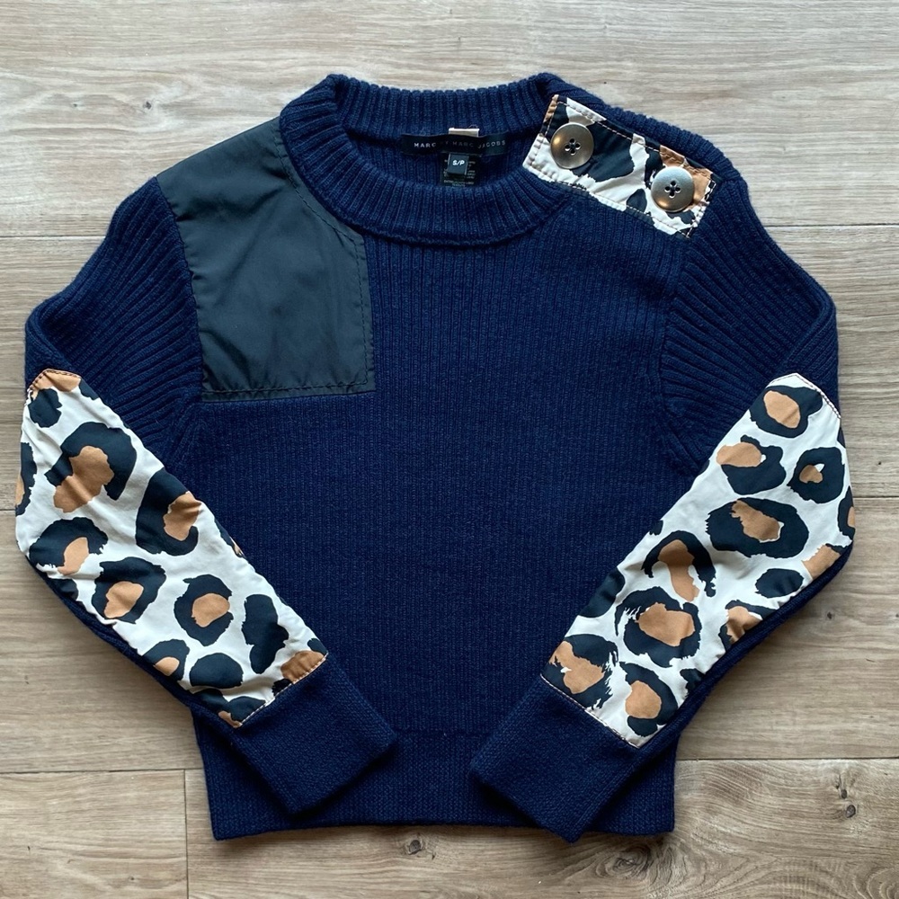 Marc By Marc Jacobs Navy and Leopard Print Sweater